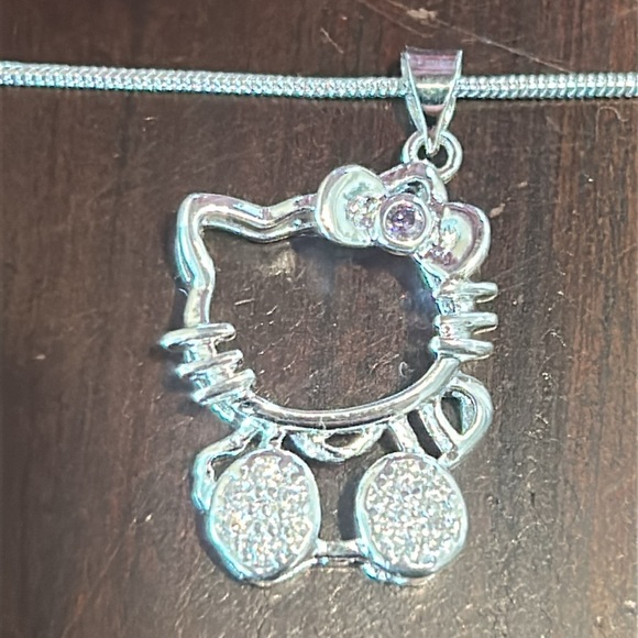 Hello Kitty Silver Plated Crystal Pendant Necklace 18" Chain Light Purple Bow - Picture 12 of 12